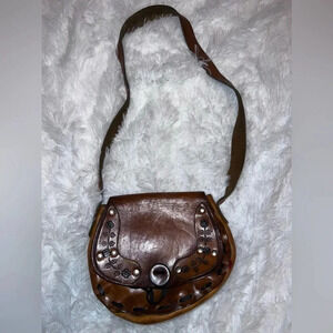 Vintage Hand Tooled / Toggled Leather Handbag with Twist String Clasp